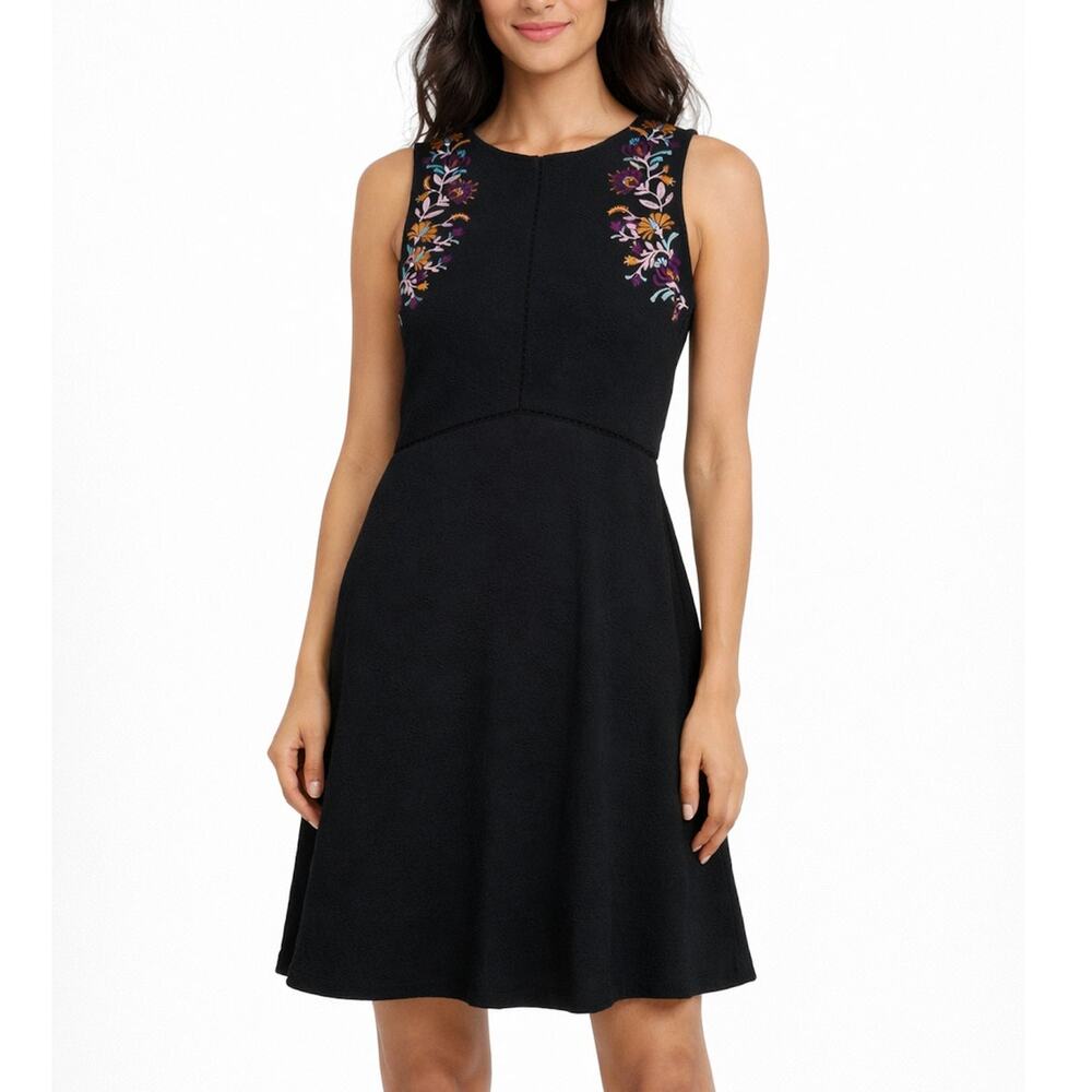Mason & Belle Black Floral Embroidered Sleeveless Fit and Flare Mini Dress XS